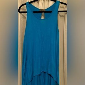 Bright blue, tunic length, tank with keyhole back. Size M/L.
